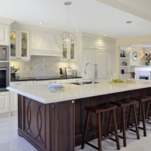 traditional kitchen, fireplace, spice rack, drawer pegs, leaded glass